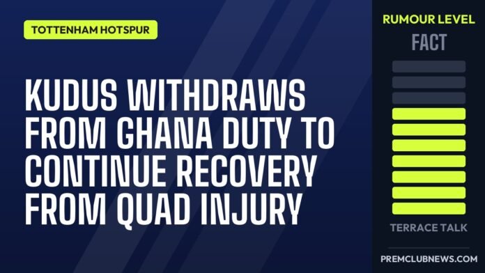 Kudus withdraws from Ghana duty to continue recovery from quad injury