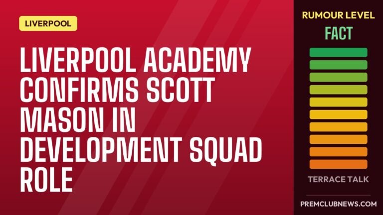 Liverpool Academy Confirms Scott Mason in Development Squad Role