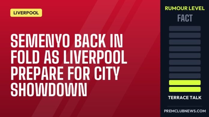 Semenyo back in fold as Liverpool prepare for City showdown Semenyo back in fold as Liverpool prepare for City showdown