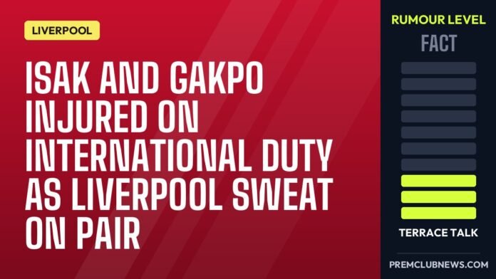 Isak and Gakpo injured on international duty as Liverpool sweat on pair