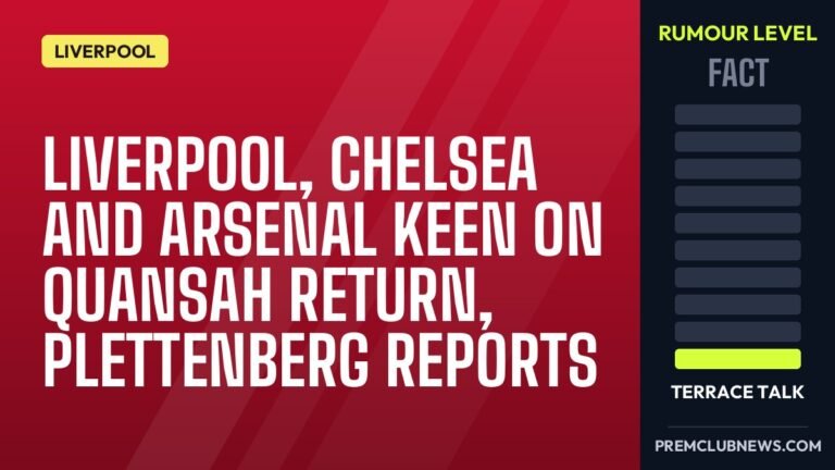 Liverpool, Chelsea and Arsenal keen on Quansah return, Plettenberg reports